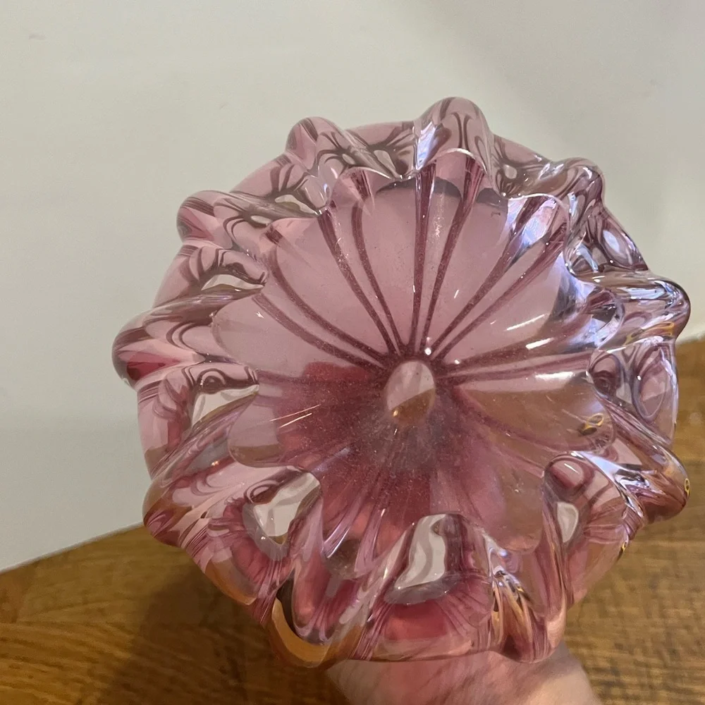 Chribska Glassworks Handblown  Cranberry Pink Czechoslovakian Art Glass‎ Vase